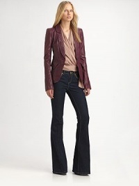 Supple lamb leather lends a hip, luxurious look to this blazer-style silhouette.Notch collarLong sleevesSingle front buttonSide flap pocketsBack tabBack ventAbout 21 from shoulder to hemFully linedLamb leatherDry clean with leather professionalImported of Italian leatherModel shown is 5'10 (177cm) wearing US size 4. Supple lamb leather lends a hip, luxurious look to this blazer-style silhouette.Notch collarLong sleevesSingle front buttonSide flap pocketsBack tabBack ventAbout 21 from shoulder to hemFully linedLamb leatherDry clean with leather professionalImported of Italian leatherModel shown is 5'10 (177cm) wearing US size 4.