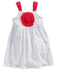 She'll be spotted looking darling in this breezy, dotted sundress from Flapdoodles, with a fun rouge applique for her to show off. She'll be spotted looking darling in this breezy, dotted sundress from Flapdoodles, with a fun rouge applique for her to show off.