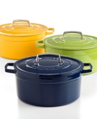 Your go-to for getting it done right in the kitchen, this versatile round dish is perfect for baking casseroles, browning meats and much, much more. The heavy-duty construction distributes heat evenly, locking moisture in to slow-cooked stews and braised roasts. From prep to presentation, this attractive enameled cast iron pot goes with ease, featuring generously sized handles for a secure, confident grip. Lifetime warranty. Your go-to for getting it done right in the kitchen, this versatile round dish is perfect for baking casseroles, browning meats and much, much more. The heavy-duty construction distributes heat evenly, locking moisture in to slow-cooked stews and braised roasts. From prep to presentation, this attractive enameled cast iron pot goes with ease, featuring generously sized handles for a secure, confident grip. Lifetime warranty.