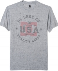 With a worn-in vintage vibe, this t-shirt from DC Shoes is the weekend mainstay you'll look forward to wearing. With a worn-in vintage vibe, this t-shirt from DC Shoes is the weekend mainstay you'll look forward to wearing.