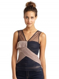 THE LOOKWide tulle shoulder strapsPleated colorblock tulleSide zipperTHE FITAbout 20 from shoulder to hemTHE MATERIAL80% polyester/20% spandexContrast: polyesterFully linedCARE & ORIGINHand washImportedModel shown is 5'8 (172½cm) wearing US size 4. THE LOOKWide tulle shoulder strapsPleated colorblock tulleSide zipperTHE FITAbout 20 from shoulder to hemTHE MATERIAL80% polyester/20% spandexContrast: polyesterFully linedCARE & ORIGINHand washImportedModel shown is 5'8 (172½cm) wearing US size 4.