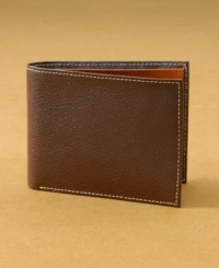 Pebbled leather gives this wallet from Perry Ellis a timeless heritage look.