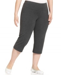 Lounge in the plush comfort of Style&co. Sport's plus size active pants, enhanced by a shaping panel. Lounge in the plush comfort of Style&co. Sport's plus size active pants, enhanced by a shaping panel.