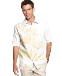 Fun style gets an upgrade with this floral linen shirt from Cubavera. Fun style gets an upgrade with this floral linen shirt from Cubavera.
