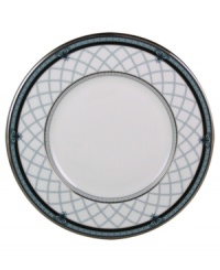 Set the table with English country charm with the Countess Collection form Royal Doulton. A charming lattice design is accented by cobalt and silver bands as well as delicate paisley flowers. Salad plate shown center. Set the table with English country charm with the Countess Collection form Royal Doulton. A charming lattice design is accented by cobalt and silver bands as well as delicate paisley flowers. Salad plate shown center.