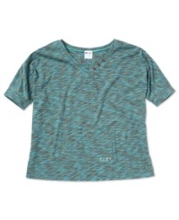 A medley of trendy details. Amp up her everyday casual wardrobe with this space-dyed tee from the one and only Roxy. A medley of trendy details. Amp up her everyday casual wardrobe with this space-dyed tee from the one and only Roxy.