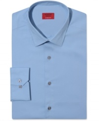 Saturate and streamline your style with the slim-fit construction and bold color of this Alfani Spectrum dress shirt. Saturate and streamline your style with the slim-fit construction and bold color of this Alfani Spectrum dress shirt.