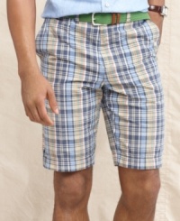 Get some prep in that summer step with these classic plaid patterned shorts from Tommy Hilfiger. Get some prep in that summer step with these classic plaid patterned shorts from Tommy Hilfiger.