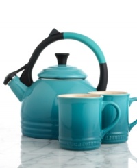 Tea up. A go-to gift idea, this mug & kettle set boasts a brilliant palette of Le Creuset's signature hues, plus, all the convenience and handcrafted excellence of the renowned French name. A stylish kettle and two matching stoneware mugs make tea & coffee time effortlessly simple and charming. 5-year limited warranty on mugs; 10-year limited warranty on kettle. Tea up. A go-to gift idea, this mug & kettle set boasts a brilliant palette of Le Creuset's signature hues, plus, all the convenience and handcrafted excellence of the renowned French name. A stylish kettle and two matching stoneware mugs make tea & coffee time effortlessly simple and charming. 5-year limited warranty on mugs; 10-year limited warranty on kettle.