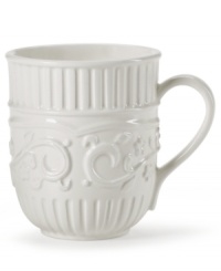 A little bit country. Made for the rigors of daily use but with an embossed design that's entirely graceful, the American Countryside mug from Mikasa promises well-balanced dining in classic white stoneware. A little bit country. Made for the rigors of daily use but with an embossed design that's entirely graceful, the American Countryside mug from Mikasa promises well-balanced dining in classic white stoneware.