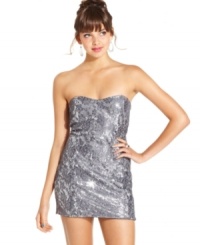 Shine in this strapless look from Trixxi -- lace and sequins create a party-perfect dress! Shine in this strapless look from Trixxi -- lace and sequins create a party-perfect dress!