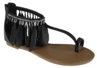 Capelli New York Leather T-Strap Sandal With Dangling Feather Trims A Sock Ladies Sandal Capelli New York Leather T-Strap Sandal With Dangling Feather Trims A Sock Ladies Sandal