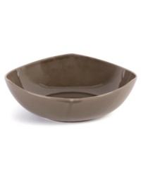 Inspired by an iconic Nambe design, this sculptural serving bowl features three gentle points in sleek, sturdy stoneware and a sophisticated espresso hue. An essential part of the Tri-Corner dinnerware collection. Inspired by an iconic Nambe design, this sculptural serving bowl features three gentle points in sleek, sturdy stoneware and a sophisticated espresso hue. An essential part of the Tri-Corner dinnerware collection.