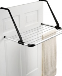 Open the door to space solutions! Do even more in your home with this over-the-door polished stainless steel laundry rack, which creates room for drying delicate clothes and keeps clutter to a minimum by cleverly folding up when not in use. Adjustable arms makes this the perfect companion for doors of all sizes! 10-year warranty. Open the door to space solutions! Do even more in your home with this over-the-door polished stainless steel laundry rack, which creates room for drying delicate clothes and keeps clutter to a minimum by cleverly folding up when not in use. Adjustable arms makes this the perfect companion for doors of all sizes! 10-year warranty.