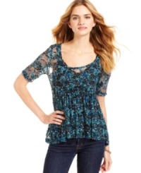 Get your lace fix with Ultra Flirt's colorful babydoll top -- the cutest companion to your jeans and fall boots. Get your lace fix with Ultra Flirt's colorful babydoll top -- the cutest companion to your jeans and fall boots.