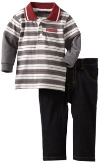 Calvin Klein Baby-boys Infant Stripes Polo Top With Jean, Red/Gray, 12 Months Calvin Klein Baby-boys Infant Stripes Polo Top With Jean, Red/Gray, 12 Months