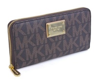 MICHAEL KORS MK Logo Jet Set Zip Clutch Womens Wallet Brown MICHAEL KORS MK Logo Jet Set Zip Clutch Womens Wallet Brown
