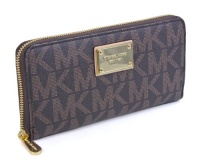 MICHAEL KORS MK Logo Jet Set Zip Clutch Womens Wallet Brown