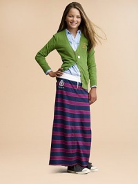 A preppy, patched cardigan is knit in a luxuriously soft wool and angora blend.CrewneckLong sleevesButton-frontRibbed cuffs and hem88% wool/12% angoraDry cleanImportedNecklace shown not sold Please note: Number of buttons may vary depending on size ordered. A preppy, patched cardigan is knit in a luxuriously soft wool and angora blend.CrewneckLong sleevesButton-frontRibbed cuffs and hem88% wool/12% angoraDry cleanImportedNecklace shown not sold Please note: Number of buttons may vary depending on size ordered.