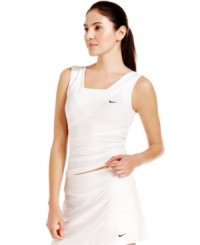 A fitted, sleek silhouette in Dri-FIT fabric makes this Nike tank top a smart choice for all kinds of activities, from tennis to running. It offers stylish, breathable comfort -- on the courts and off! A fitted, sleek silhouette in Dri-FIT fabric makes this Nike tank top a smart choice for all kinds of activities, from tennis to running. It offers stylish, breathable comfort -- on the courts and off!