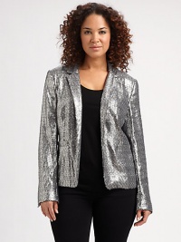 Allover sequins add stunning appeal to this fashion staple. Dress this glamorous blazer down with your dark-denim jeans.Notched collarLong sleevesFront pocketsBack princess seamsAbout 23 from shoulder to hemPolyesterDry cleanImported Allover sequins add stunning appeal to this fashion staple. Dress this glamorous blazer down with your dark-denim jeans.Notched collarLong sleevesFront pocketsBack princess seamsAbout 23 from shoulder to hemPolyesterDry cleanImported