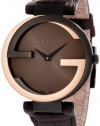 Gucci Women's YA133304 Interlocking Brown Crocodile Pink Gold Watch