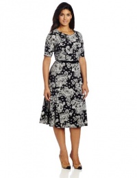 Jones New York Women's Plus-Size Elbow Sleeve Bateau Neck Dress