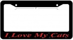 Black Metal and Red Crystal Swarovski Rhinestone Diamond Bling Bling Embellished License Plate Frame with I Love My Cats Saying Animals