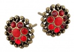 Michal Negrin Vintage Style Flower Post Earrings Embellished with Red Swarovski Crystals; Hypoallergenic