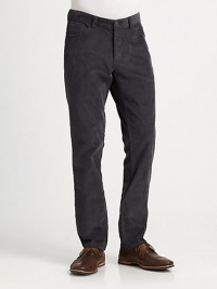 Corduroy straight-leg pants with a classic five-pocket design and a touch of stretch for a comfortable fit.Button closureZip flyBelt loopsFive-pocket styleInseam, about 3398% cotton/2% Lycra®Dry cleanImported