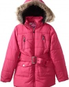 Dollhouse Girls 7-16 Long Belted Bubble Jacket, Raspberry, 10/12