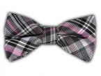 100% Silk Woven Gray and Pink Zenith Plaid Self-Tie Bow Tie