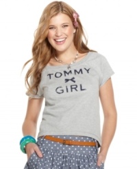 Pair Tommy Girl's cropped tee with a mini skirt for a super cute look! Pair Tommy Girl's cropped tee with a mini skirt for a super cute look!