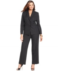 Evan Picone updates the essential plus size pantsuit with sleek pinstripes that mean business. Evan Picone updates the essential plus size pantsuit with sleek pinstripes that mean business.