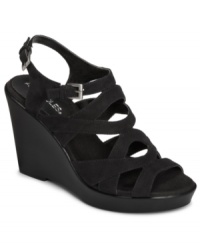 Comfort never goes out of style. With looping infinity straps, a dual adjustable ankle strap and high wedge heel, the Coral Reef sandals by Aerosoles make sure that feeling good looks fashionable. Comfort never goes out of style. With looping infinity straps, a dual adjustable ankle strap and high wedge heel, the Coral Reef sandals by Aerosoles make sure that feeling good looks fashionable.