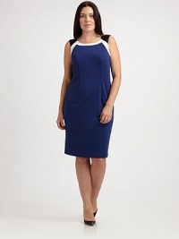 Princess seams add a classic touch to this colorblock shift dress. Its asymmetrical waist darts and stretch fabrication offer you an impeccable fit.Feminine necklineSleevelessPrincess seamsAsymmetrical waist dartsBack zipperBack ventFully linedAbout 25 from natural waist72% polyester/24% viscose/4% spandexDry cleanMade in Italy Princess seams add a classic touch to this colorblock shift dress. Its asymmetrical waist darts and stretch fabrication offer you an impeccable fit.Feminine necklineSleevelessPrincess seamsAsymmetrical waist dartsBack zipperBack ventFully linedAbout 25 from natural waist72% polyester/24% viscose/4% spandexDry cleanMade in Italy