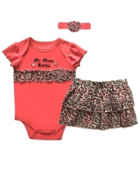 No matter how wild she gets, she'll look adorable in this bodysuit and animal print skirt with matching headband from Baby Essentials. No matter how wild she gets, she'll look adorable in this bodysuit and animal print skirt with matching headband from Baby Essentials.