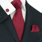 Landisun 29C Burgundy Paisleys Mens Silk Tie Set: Tie+Hanky+Cufflinks Exclusive