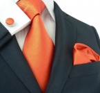 Landisun 139 Bright Orange Solids Mens Silk Tie Set: Tie+Hanky+Cufflinks