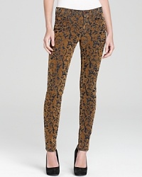 A golden brocade pattern lends gilded luxe to these J Brand skinny jeans that can be dressed up or down with the stealthy switch of a shoe. A golden brocade pattern lends gilded luxe to these J Brand skinny jeans that can be dressed up or down with the stealthy switch of a shoe.