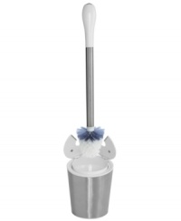 The sleek design and crafty construction of this Stainless Steel Toilet Brush allows you to keep it discretely stored, but always within reach. Includes a canister that automatically springs open when the brush is lifted and neatly stores it when not in use. The brush features a tapered head for deep cleaning under the rim and hard to reach places while the canister features ventilation slots so the brush can easily dry. The sleek design and crafty construction of this Stainless Steel Toilet Brush allows you to keep it discretely stored, but always within reach. Includes a canister that automatically springs open when the brush is lifted and neatly stores it when not in use. The brush features a tapered head for deep cleaning under the rim and hard to reach places while the canister features ventilation slots so the brush can easily dry.