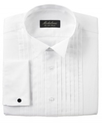 Create a dapper, distinguished dress look with this pleated-front tuxedo shirt from Michelsons of London. Create a dapper, distinguished dress look with this pleated-front tuxedo shirt from Michelsons of London.