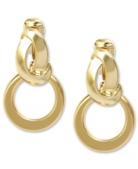 Never forget the versatility of hoops. This doorknocker design from Jones New York takes a unexpected turn with twisted detail. Crafted in gold tone mixed metal. Clip-on backing for non-pierced ears. Approximate drop: 1 inch. Never forget the versatility of hoops. This doorknocker design from Jones New York takes a unexpected turn with twisted detail. Crafted in gold tone mixed metal. Clip-on backing for non-pierced ears. Approximate drop: 1 inch.