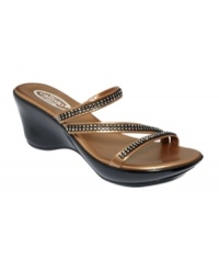 Embrace the sparkle. Neat rhinestone rows adorn these darling Starlite wedge sandals by Callisto. Embrace the sparkle. Neat rhinestone rows adorn these darling Starlite wedge sandals by Callisto.