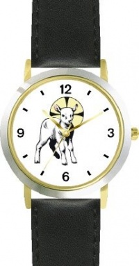 The Lamb with Halo Christian Theme - WATCHBUDDY® DELUXE TWO-TONE THEME WATCH - Arabic Numbers - Black Leather Strap-Children's Size-Small ( Boy's Size & Girl's Size ) The Lamb with Halo Christian Theme - WATCHBUDDY® DELUXE TWO-TONE THEME WATCH - Arabic Numbers - Black Leather Strap-Children's Size-Small ( Boy's Size & Girl's Size )