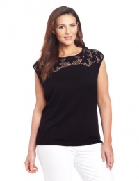 DKNYC Women's Plus-Size Cap Sleeve Pullover With Eyelette Blend DKNYC Women's Plus-Size Cap Sleeve Pullover With Eyelette Blend