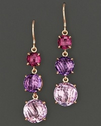 Amethyst, Rose de France and rhodolite sparkle in a 18K rose gold setting. Amethyst, Rose de France and rhodolite sparkle in a 18K rose gold setting.