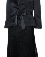 Tahari by Arthur S. Levine Luxe Satin & Lace Skirt Suit 0P Black [Apparel]