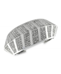 Show your daring side with this bracelet from Vince Camuto. Crafted from silver-tone mixed metal, the chevron-styled cuff glistens with crystal pave accents for an elegant touch. Approximate length: 6 inches. Show your daring side with this bracelet from Vince Camuto. Crafted from silver-tone mixed metal, the chevron-styled cuff glistens with crystal pave accents for an elegant touch. Approximate length: 6 inches.