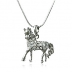 Silvertone Clear Crystal Horse Charm Pendant Necklace Fashion Jewelry